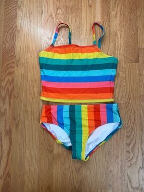 Hanna Andersson Rainbow Striped Tankini - Red Orange Yellow Green Blue Pink